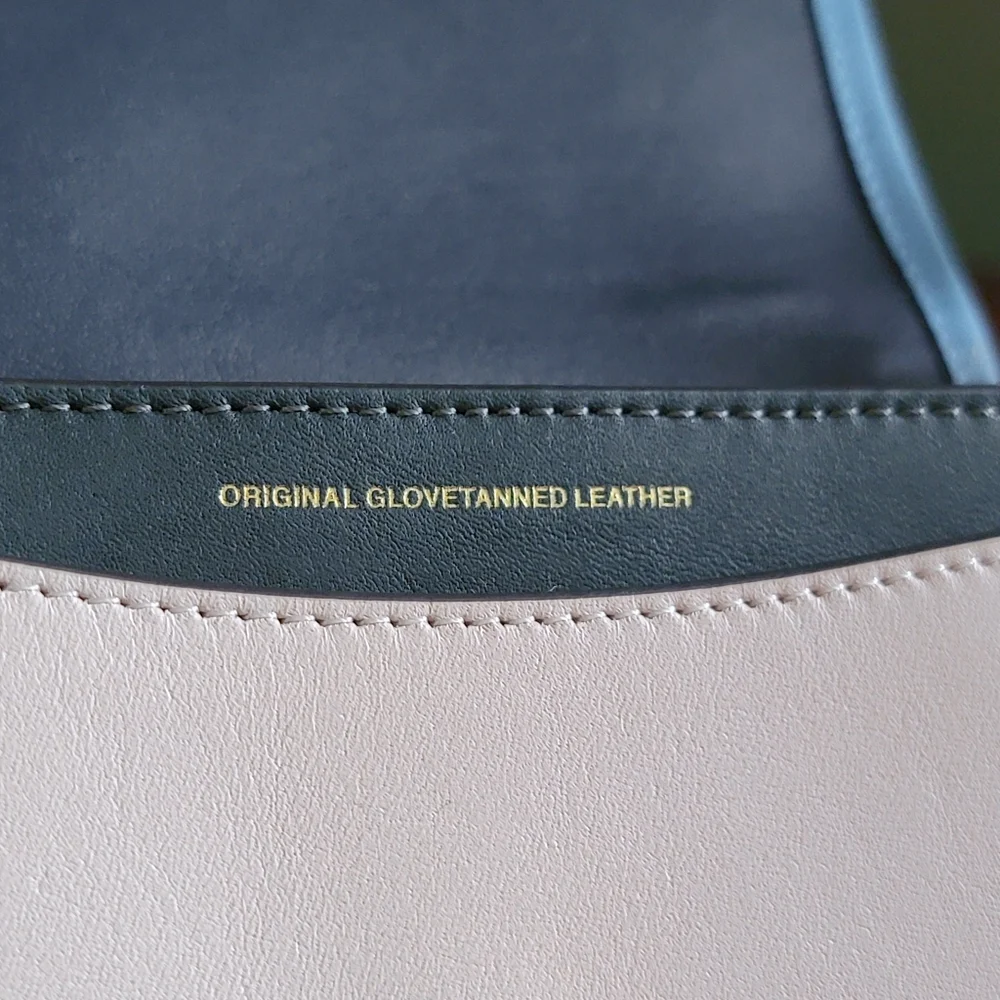 Coach 89126 Rambler 16 Colorblock Tan Blue Pink Leather Crossbody Bag